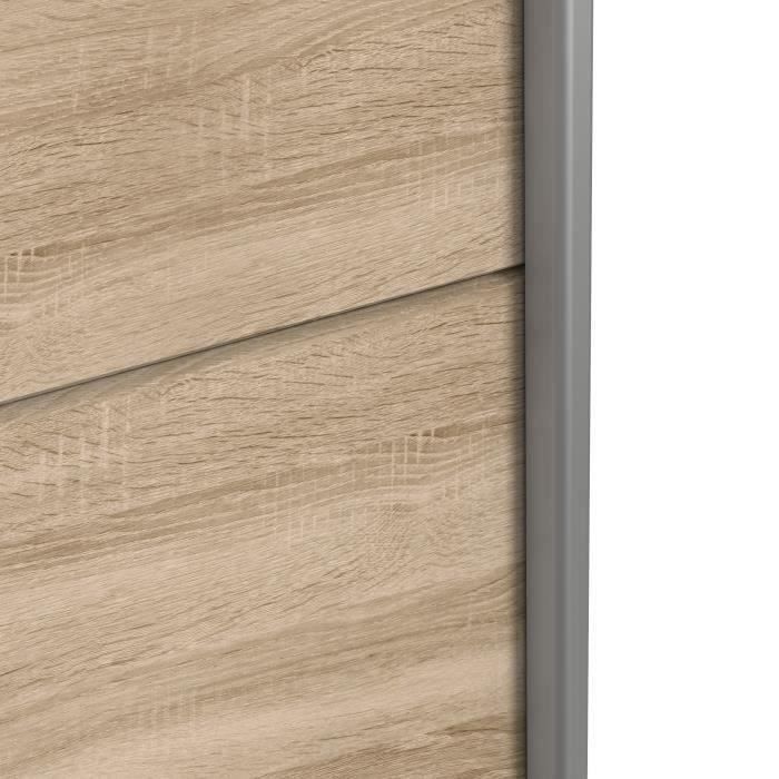 Kledingkast met 2 schuifdeuren - Spaanplaat - Eiken en witte afwerking - B 170,3 x D 61,2 x H 190,5 cm - ULOS