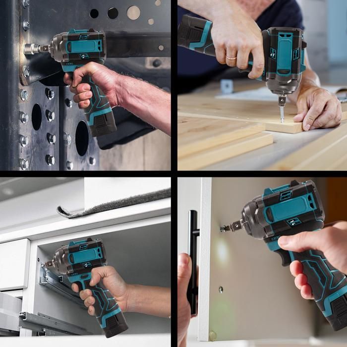 Llave de impacto eléctrica inalámbrica de 500 N·m, llave de impacto industrial sin escobillas, 16,8 V, 2 baterías de iones de litio de 1500 mAh, velocidad ajustable.