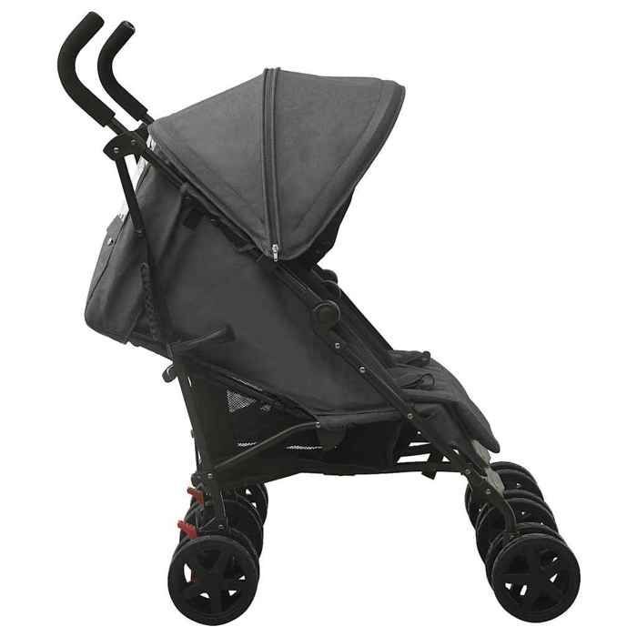 Double stroller - vidaXL - Anthracite - Adjustable - Foldable - With canopy