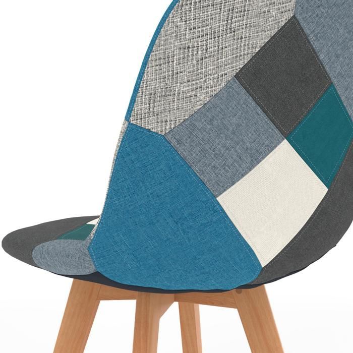 IDMARKET Lot de 2 chaises de salle à manger SARA scandinaves motifs patchworks bleus