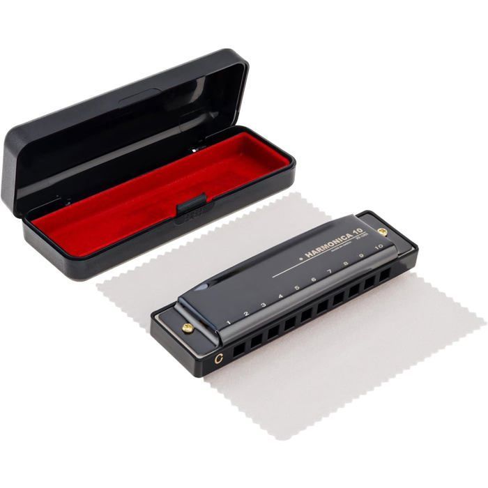 10-gaats bluesharmonica - GESTEMPELD - C majeur - Verzilverd - Metaal - Compact - 3,8 x 10,9 cm - 87 g - Gemakkelijk schoon te maken