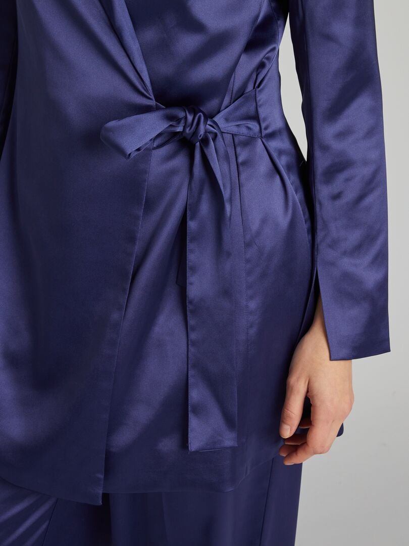 Chaqueta larga de satén - AZUL