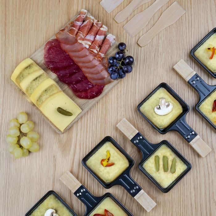 HKOENIG Raclette Grill - WOD360 - Serves up to 8 people - Rotating base with cooking stone - Wood design - 1400W