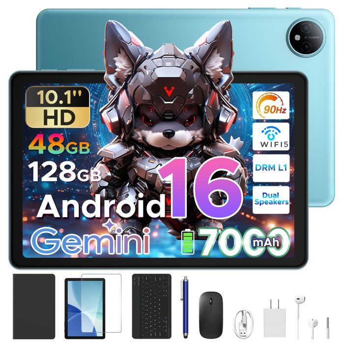 AORLYM P10 16-tums Android-surfplatta med tangentbord, 7000mAh batteri, 48 GB RAM + 128 GB ROM, Gemini AI - Blå