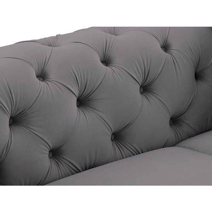 Sofá de 3 plazas, sillón y otomana Chesterfield EDWINA en terciopelo antracita.