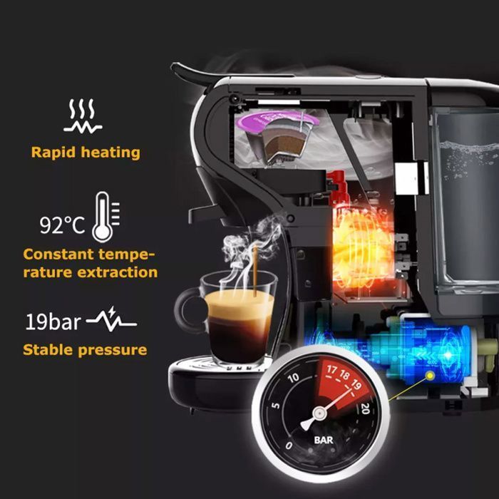 Machine à Café Expresso HiBREW H1A 1450W - Extraction 19 Bars -Cafetière à Capsules Multiples 4 en 1 Chaud/Froid