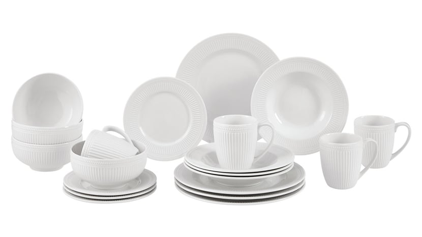 Komplet porcelanowy śniadaniowo-obiadowy Rosemary 20 el. biały