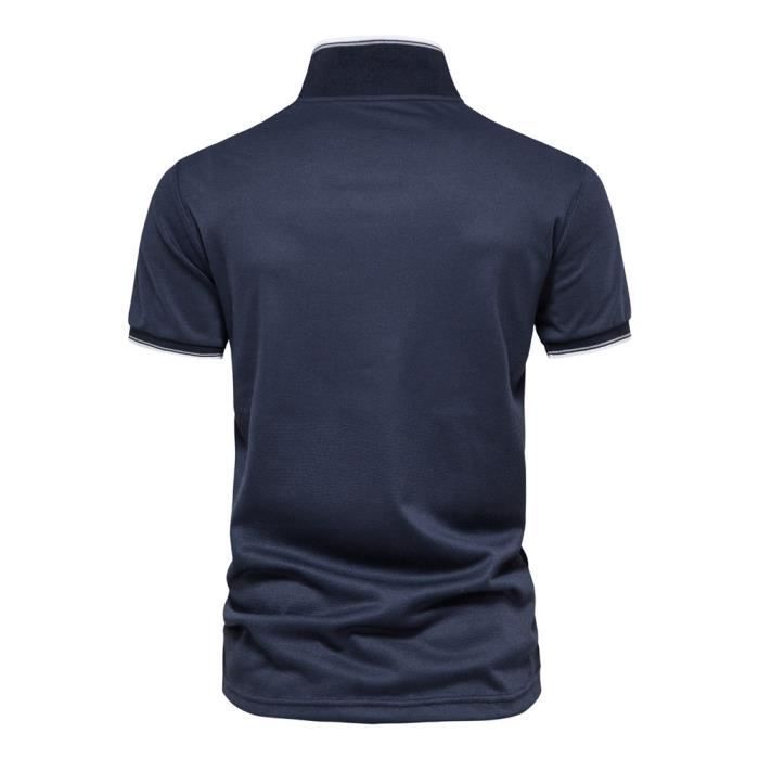 Men's Polo Shirt - Classic Top - V-Neck - Short Sleeves - Blue - Anti-Pilling