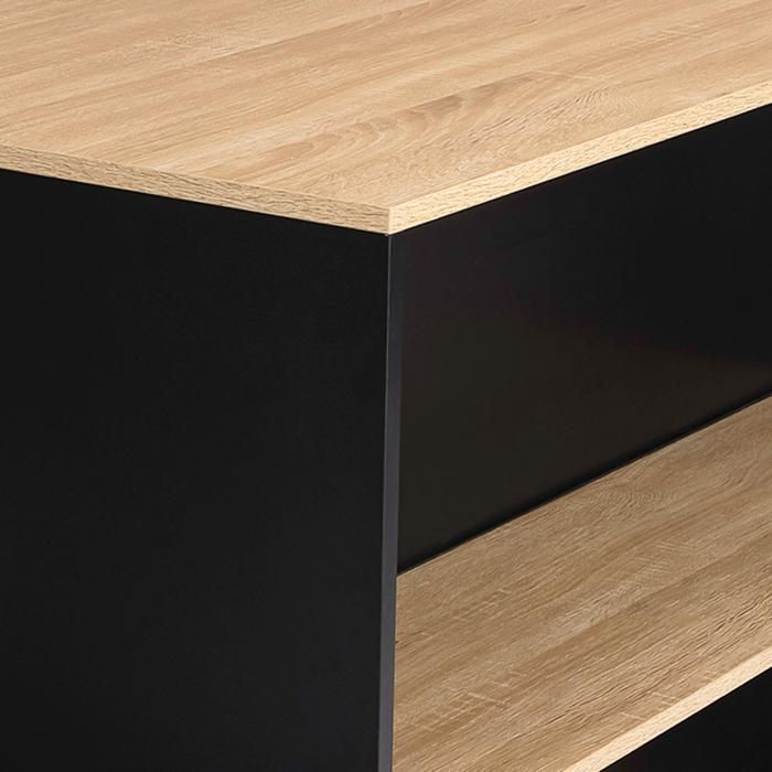 Mesa de bar isla IDMARKET JUNO en madera negra con tablero efecto haya