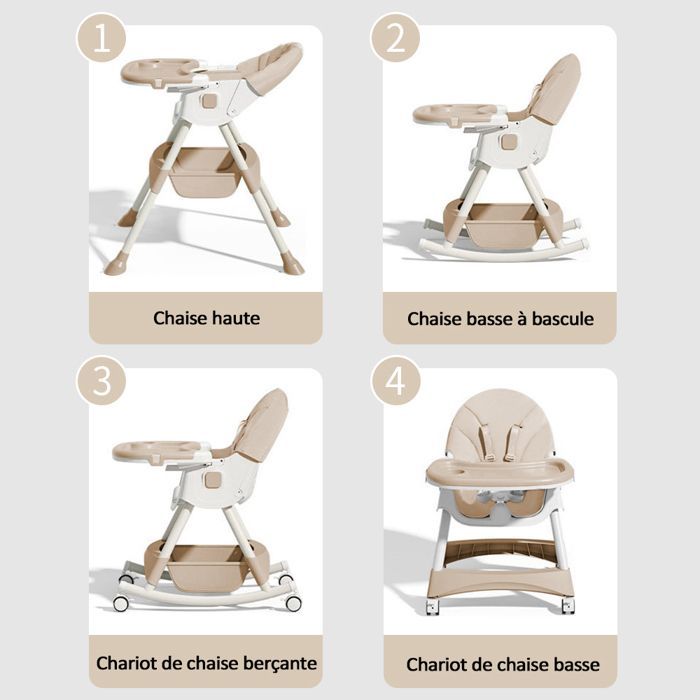 Chaise haute pour bébé enfant 3 en 1 réglable avec harnais 5 points, de la naissance à 6 ans