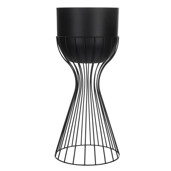 Kwietnik z osłonką stojący metalowy czarny 46cm druciany