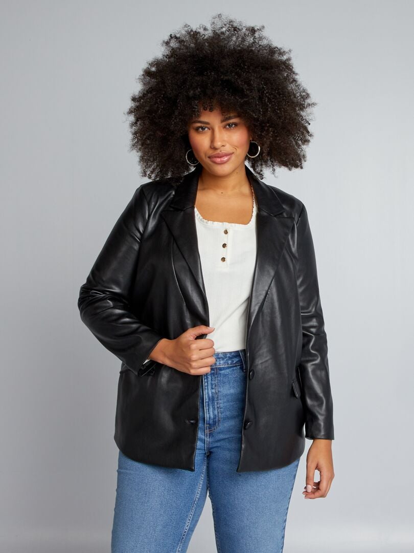 Lange Jacke aus Kunstleder - schwarz