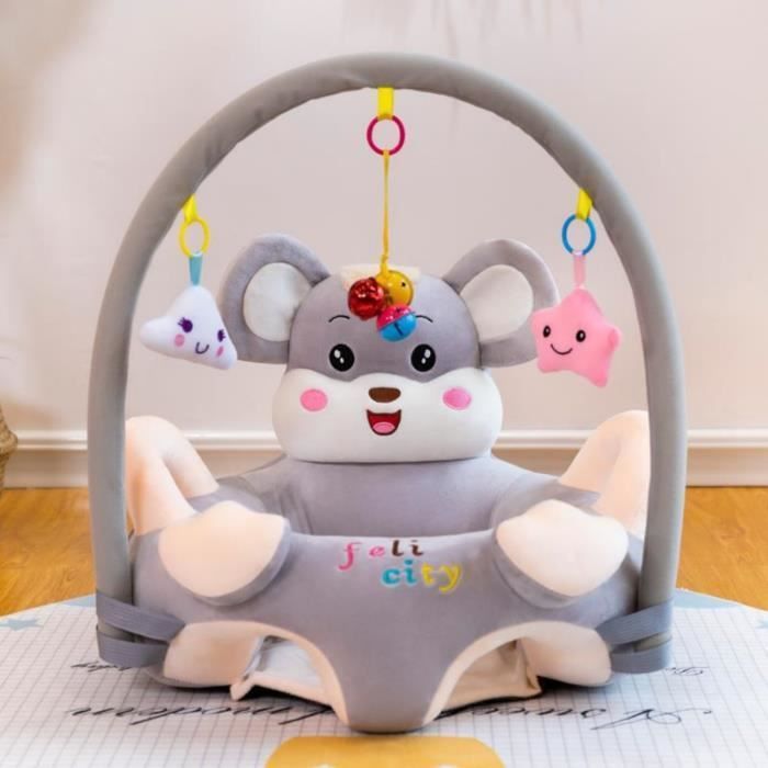 Poltrona per bambini dai 3 mesi, sedia educativa in peluche con asta di gioco, sedile morbido di supporto per il pavimento, topo