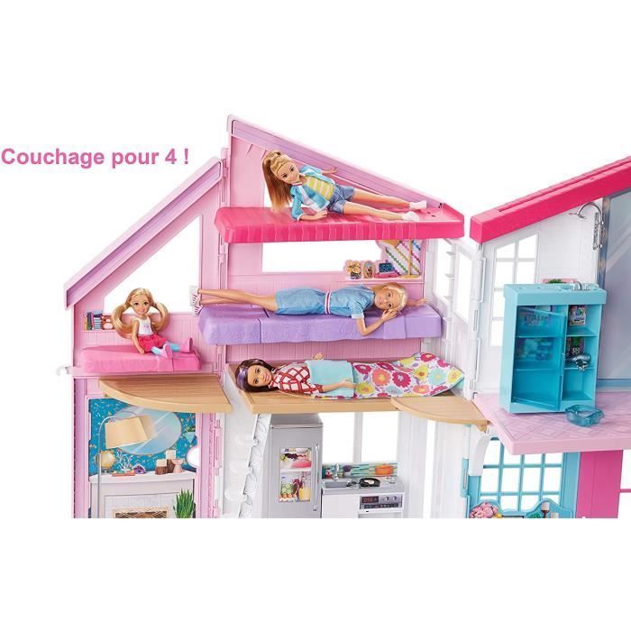 Casa de muñecas - Barbie - Casa Malibú - 2 pisos - 25 accesorios - 6 piezas