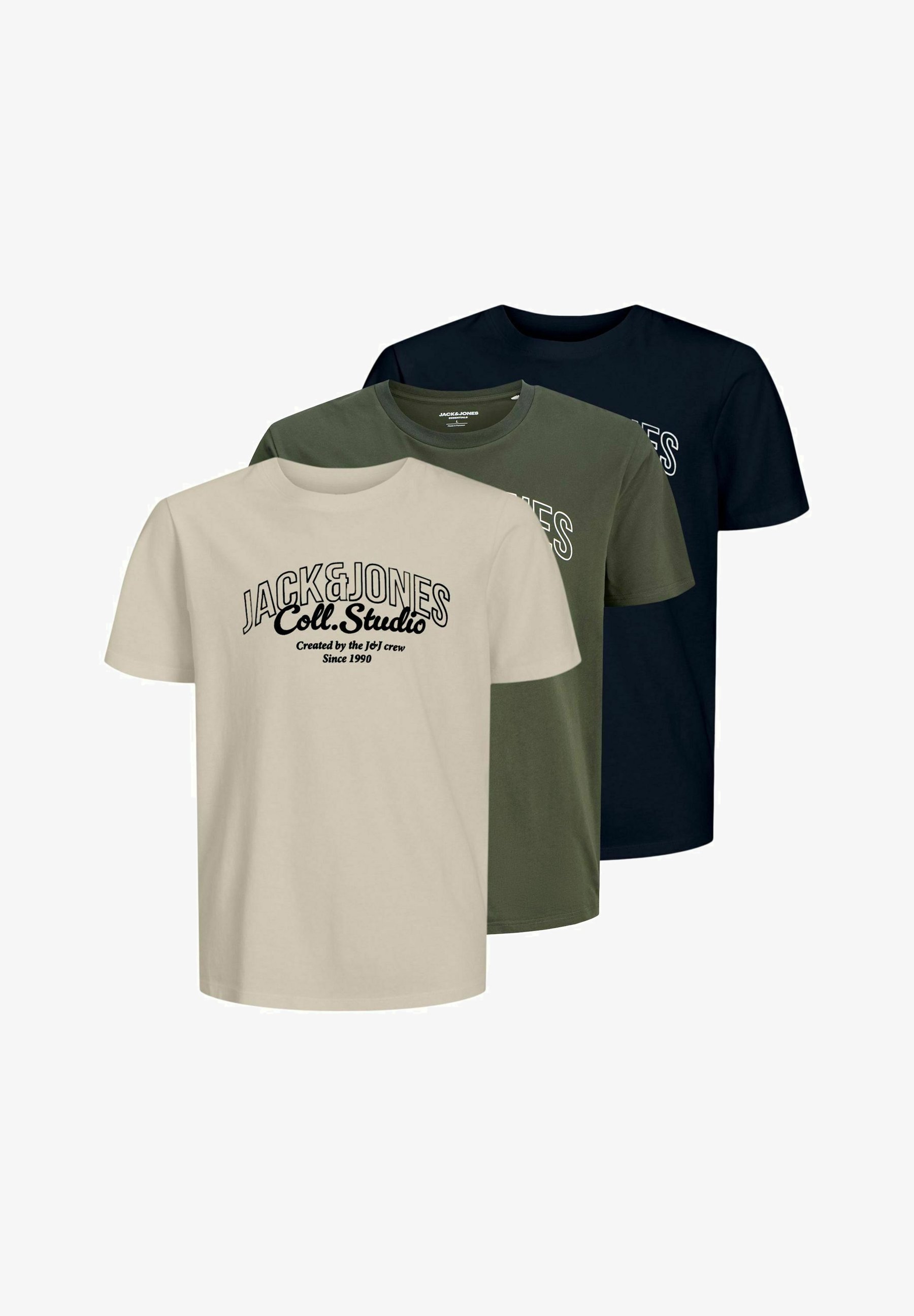 Jack & Jones PLUS SIZE 3ER-PACK LOGO - Camiseta estampada - branco antigo