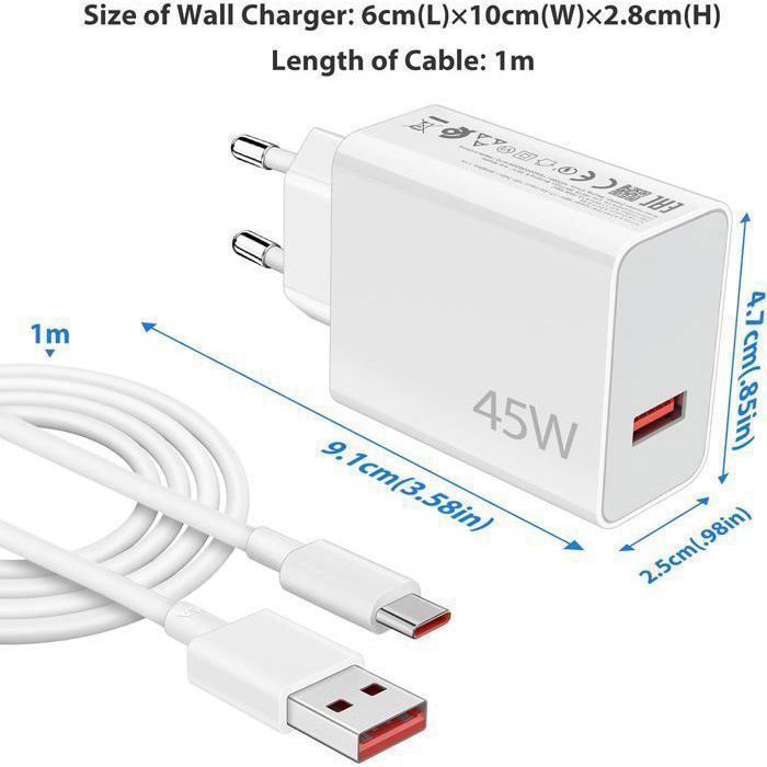 45W snellader met 1 meter USB-C-kabel voor Xiaomi Redmi Note 14 5G en 14 Pro, snellader voor Xiaomi iPad 6 en 5 en Redmi iPad Pro