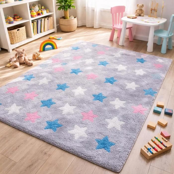 Children's rug 160x230 rectangular handmade in multicoloured cotton CETOIL