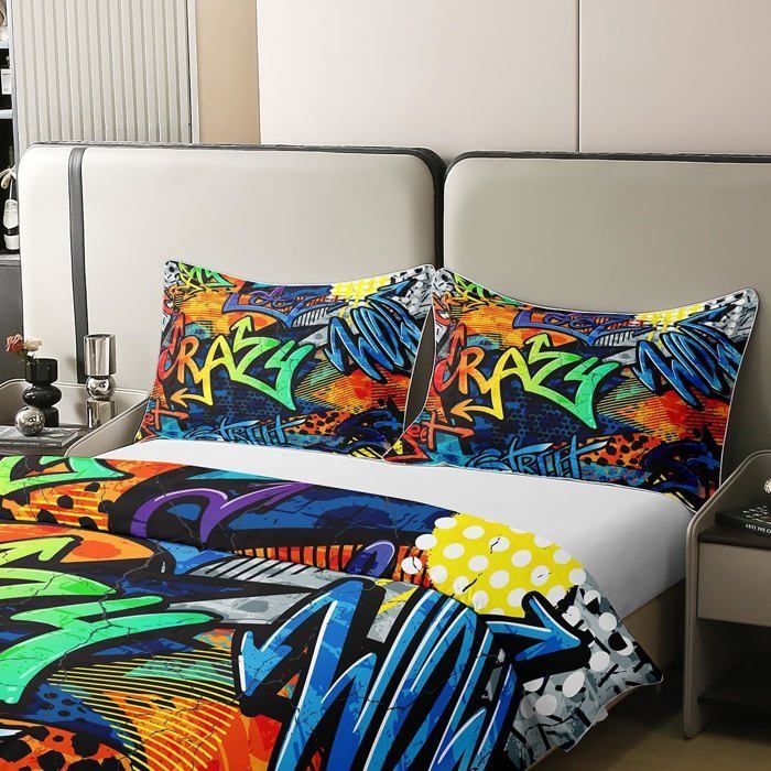 Funda nórdica estilo graffiti de 140x200cm, decoración hip hop para adolescentes, juego de ropa de cama infantil para niño y niña, estampado graffiti, 3 piezas.