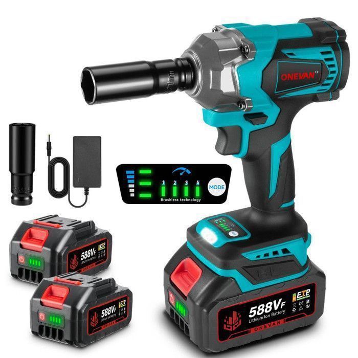 1/2 inch Cordless Impact Wrench 700NM, 21mm Impact Sockets - ONEVAN - 2 x 3000mAh Batteries