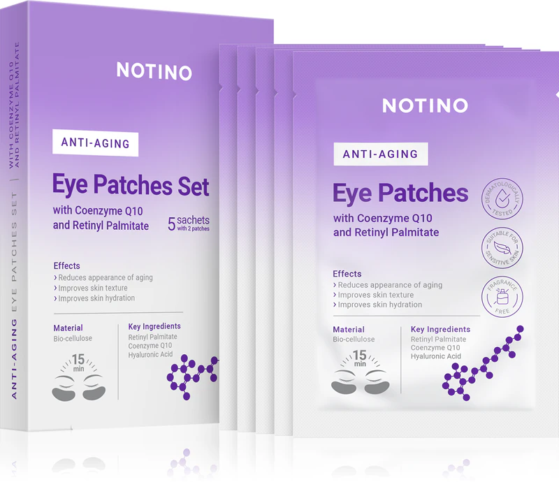 Conjunto de máscaras para olhos Notino Anti-Idade em Biocelulose com Coenzima Q10 e Palmitato de Retinila, antirrugas para a área dos olhos.