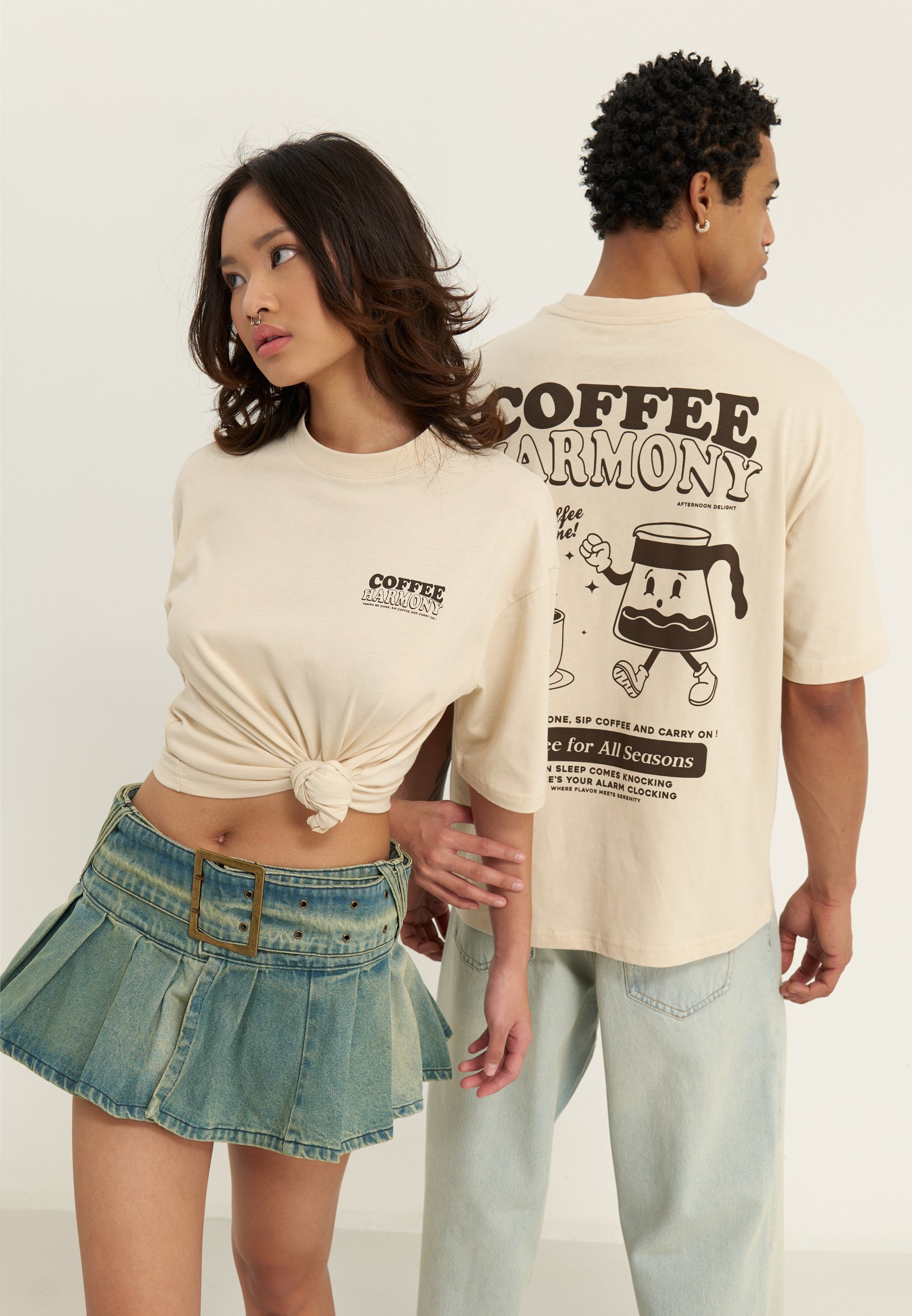 YOURTURN UNISEX - T-shirt met print - beige