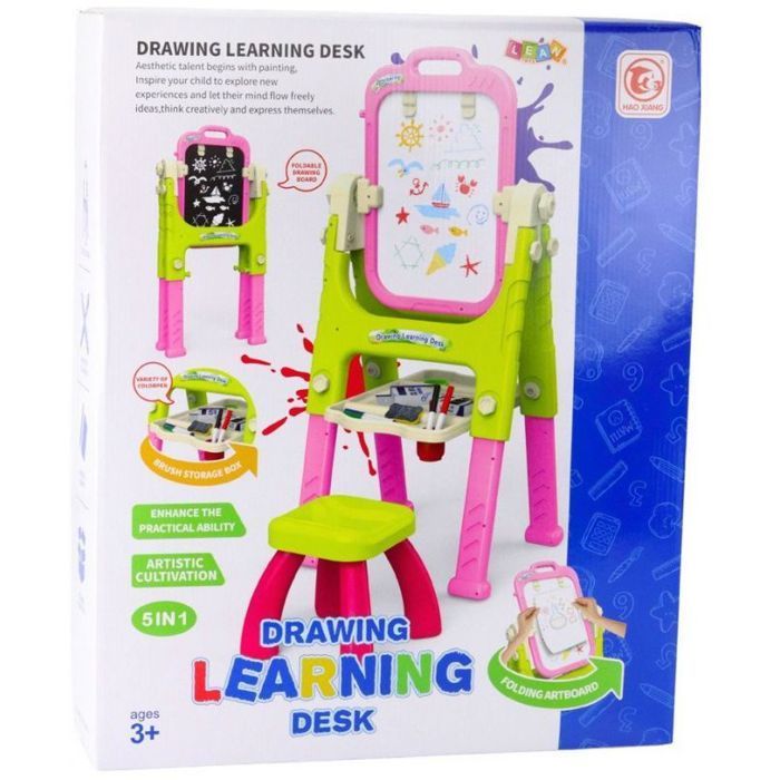 Tableau enfant Leantoys Tableau éducatif 5 en 1 avec chaise, accessoires multifonctionnels, rose