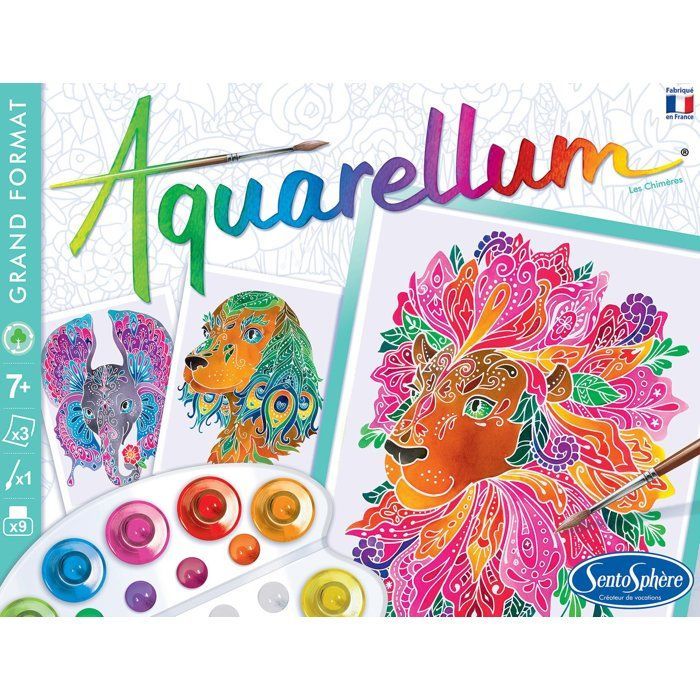 Peinture aquerelle - SENTOSPHERE - Aquarellum - Chimères - 9 couleurs - 3 tableaux - Sertissage sur papier Vélin - Dès 7 ans