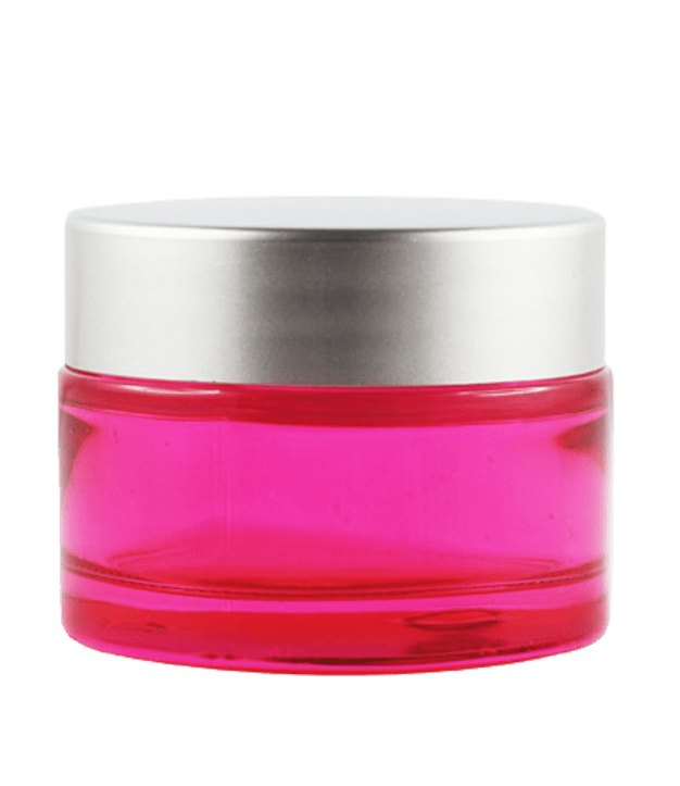 Pot verre rose 30 ml avec capot argent mat