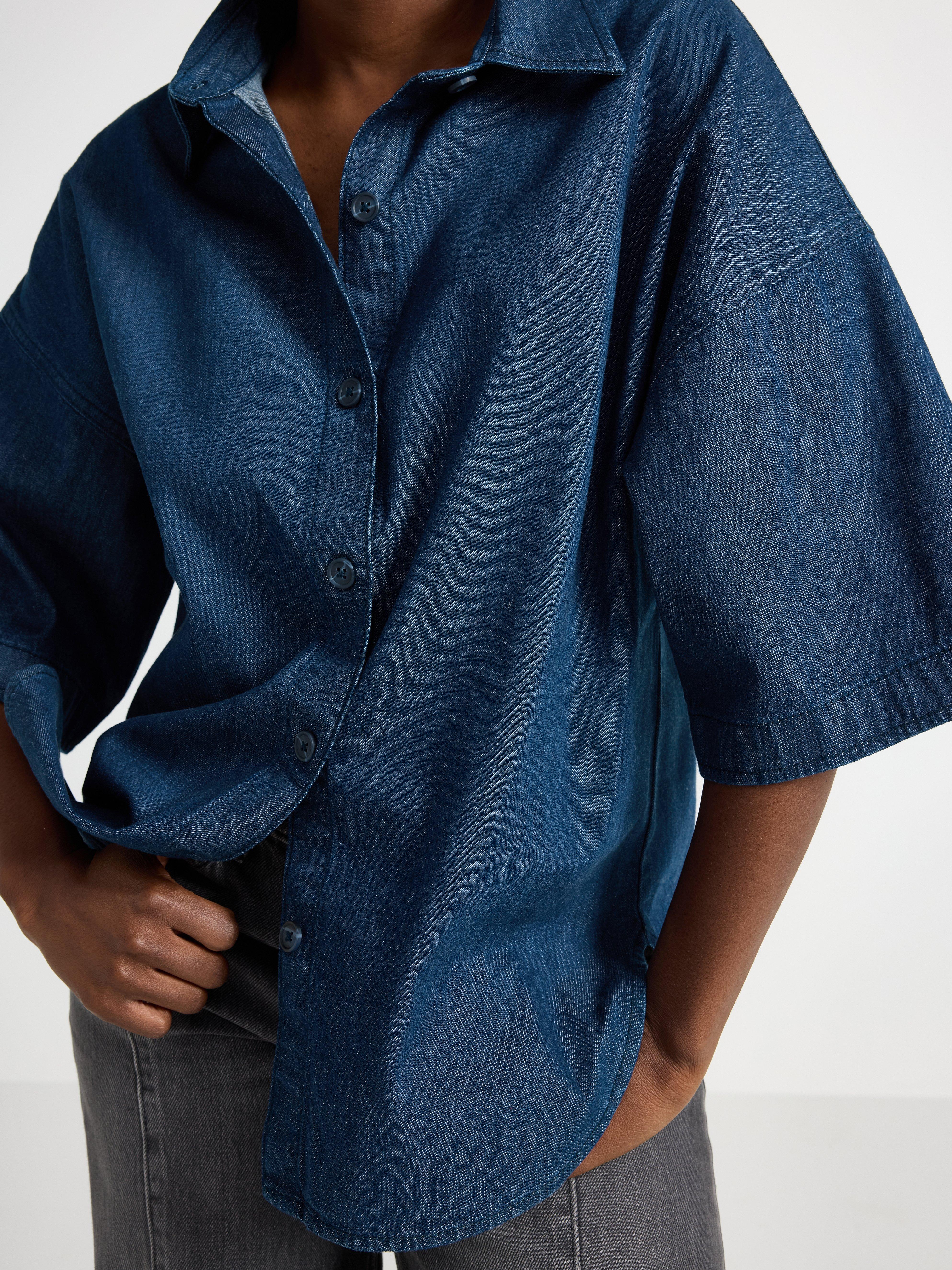 Džínová košile s krátkým rukávem Tmavý denim