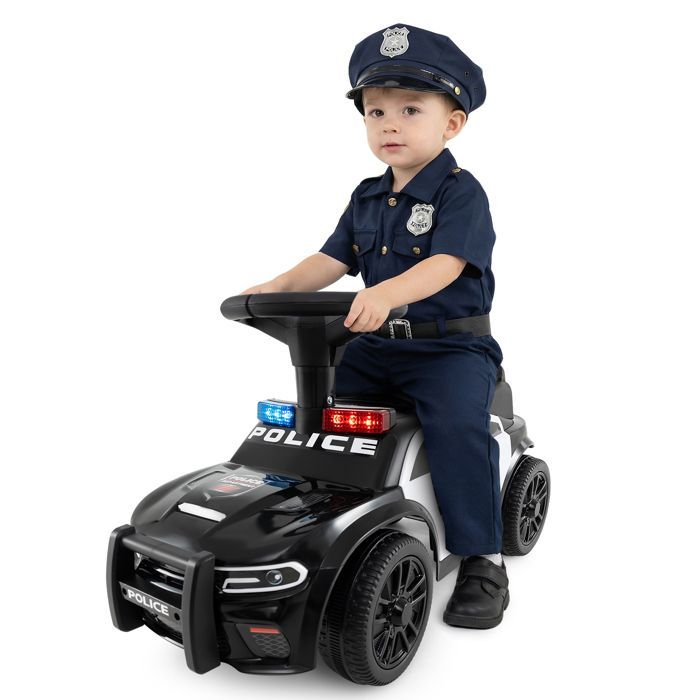 Cochecito infantil COSTWAY con luces intermitentes, música y sirena, compartimento de almacenamiento bajo el asiento, capacidad de carga de 20 kg (para mayores de 18 meses), color negro.