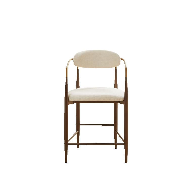 HOMVRA Juego de 2 sillas de comedor con reposabrazos dorados, estructura metálica, tapicería de tela, color beige.