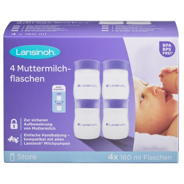 Lansinoh mātes piena uzglabāšanas pudelītes<br>4 x 160 ml