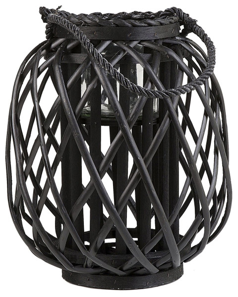 Lampion dekoracyjny latarnia drewno czarny
