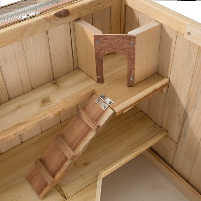 Jaula de madera para roedores TECTAKE GOLDIE con bandeja integrada para facilitar la limpieza, 95 x 50 x 50 cm - Marrón