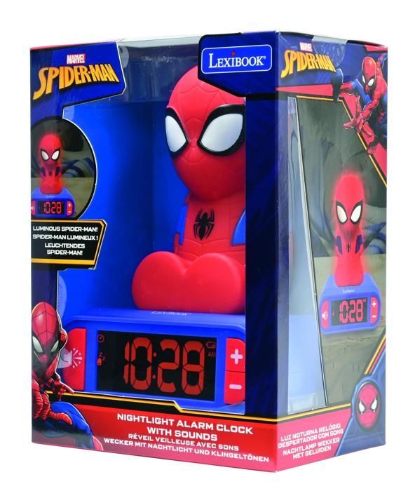 LEXIBOOK Digitaler Wecker mit Nachtlicht – Spiderman – 3D-Licht und -Sound – Rot und Blau – Kinder