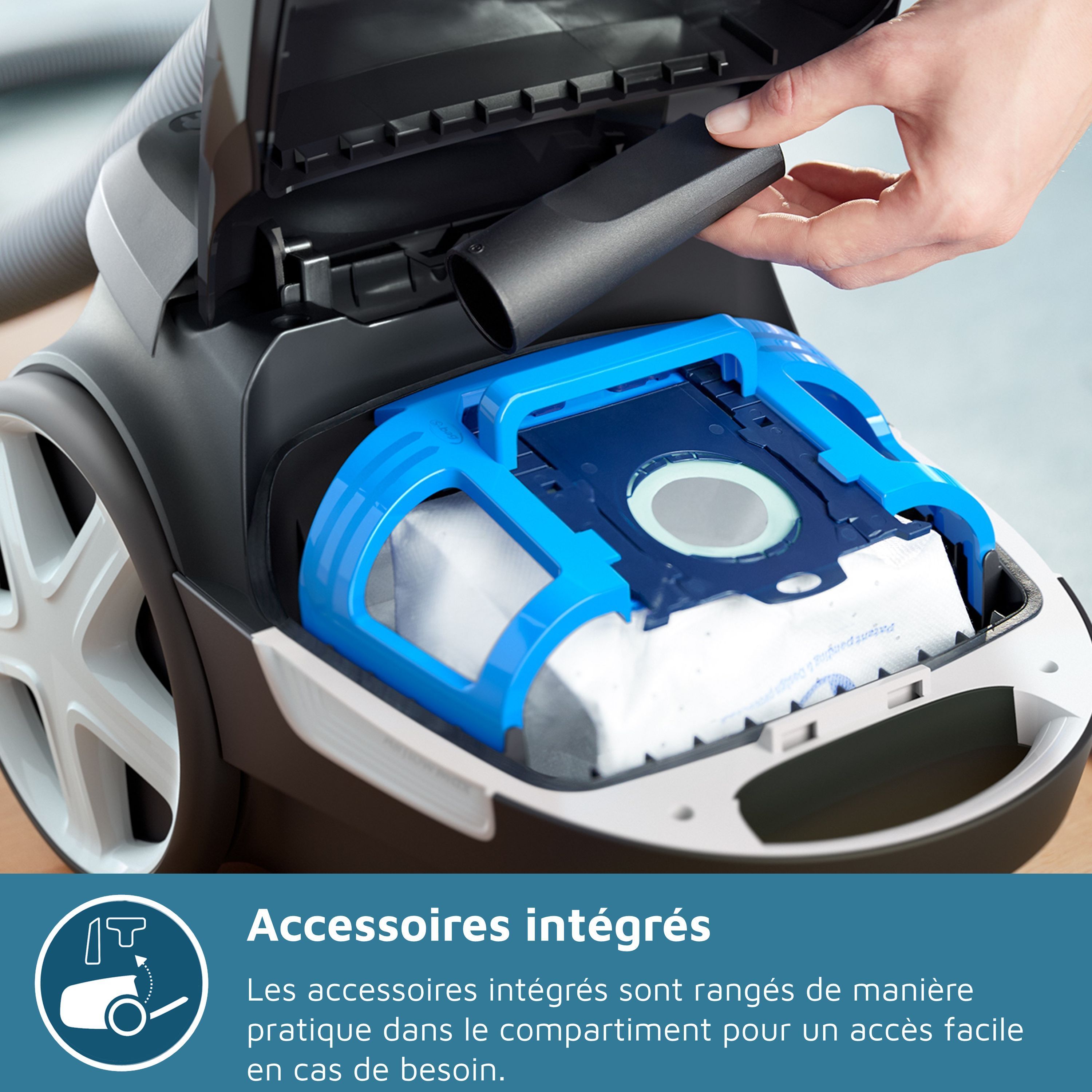 Aspiradora con bolsa - PHILIPS - XD3112/09 - Serie 3000 Performer Compact - 900W - 79dB - Negra