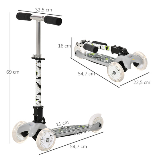  Homcom 371-034gy 3-Wheel Kids Scooter