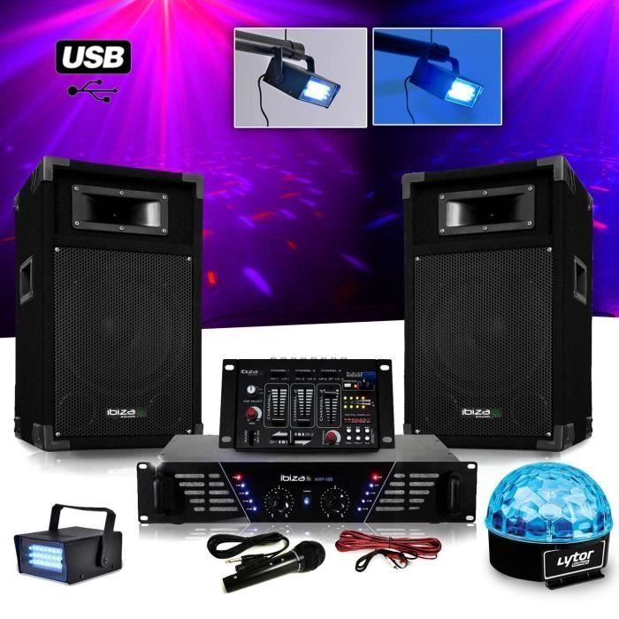 Complete DJ sound pack amp + 500W speakers + Mixer + SIXMAGIC LED RGB LIGHT + LEDSTROBE