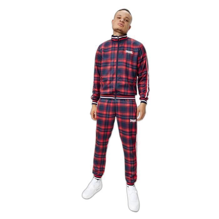 Lonsdale Survêtement homme slim fit bleu/blanc/rouge 2XL – Veste et pantalon imprimé all-over