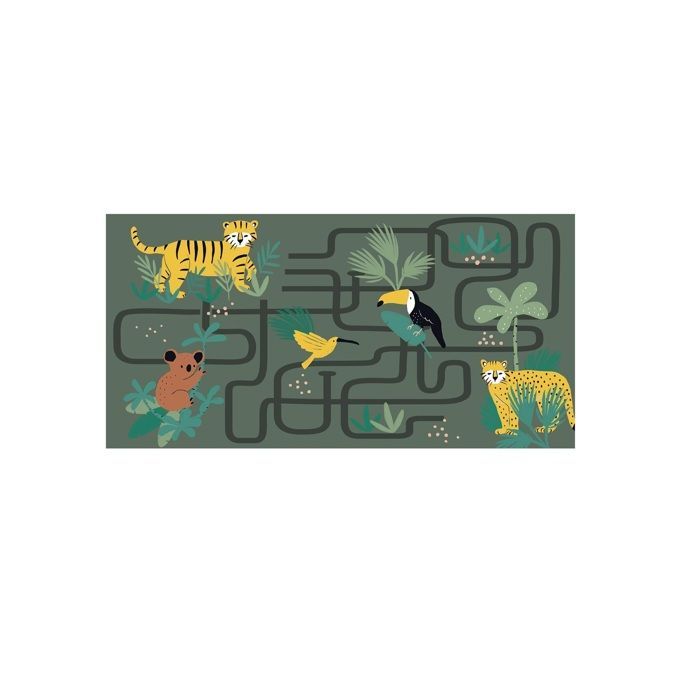 Tapis enfant - EDEN - Animaux jungle circuit - 60 x 120 cm - Polycoton - Vert motifs jungle