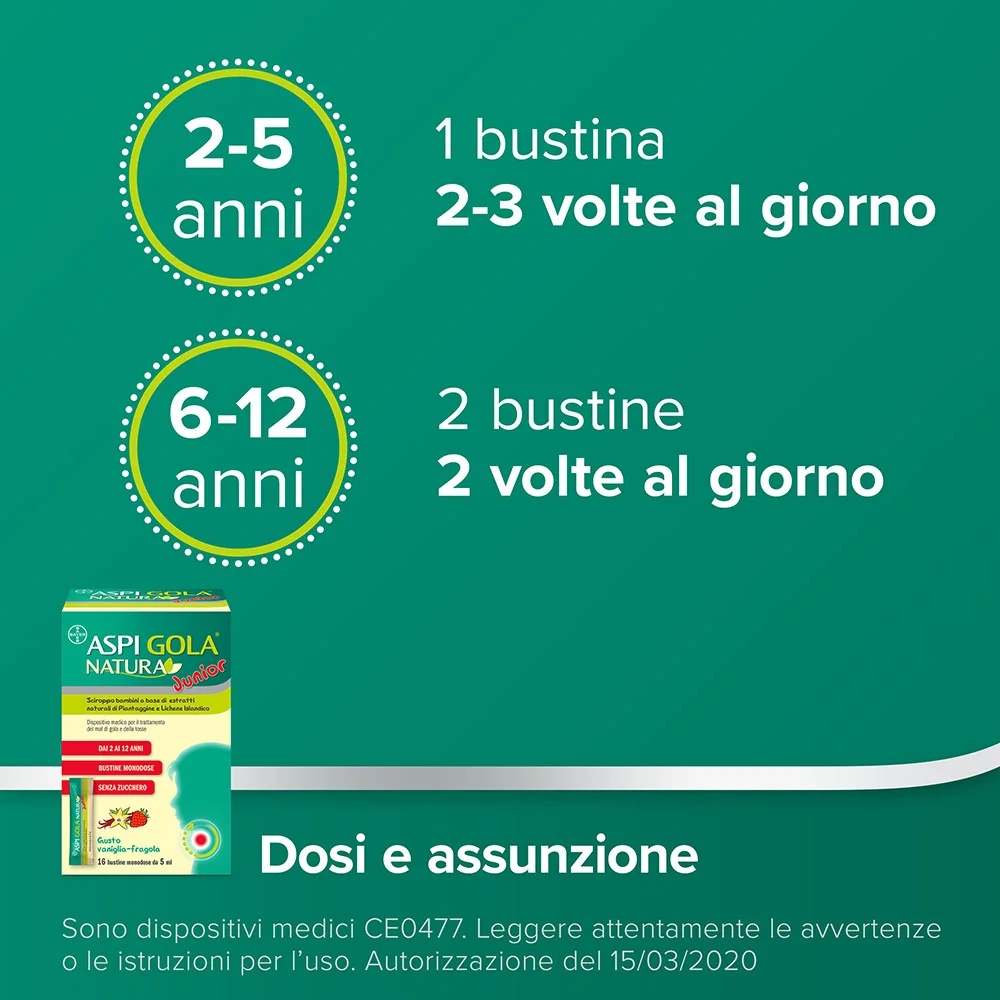 ASPIRINE Aspi Gola Natura Junior sirop 16 sachets Mal de gorge et toux
