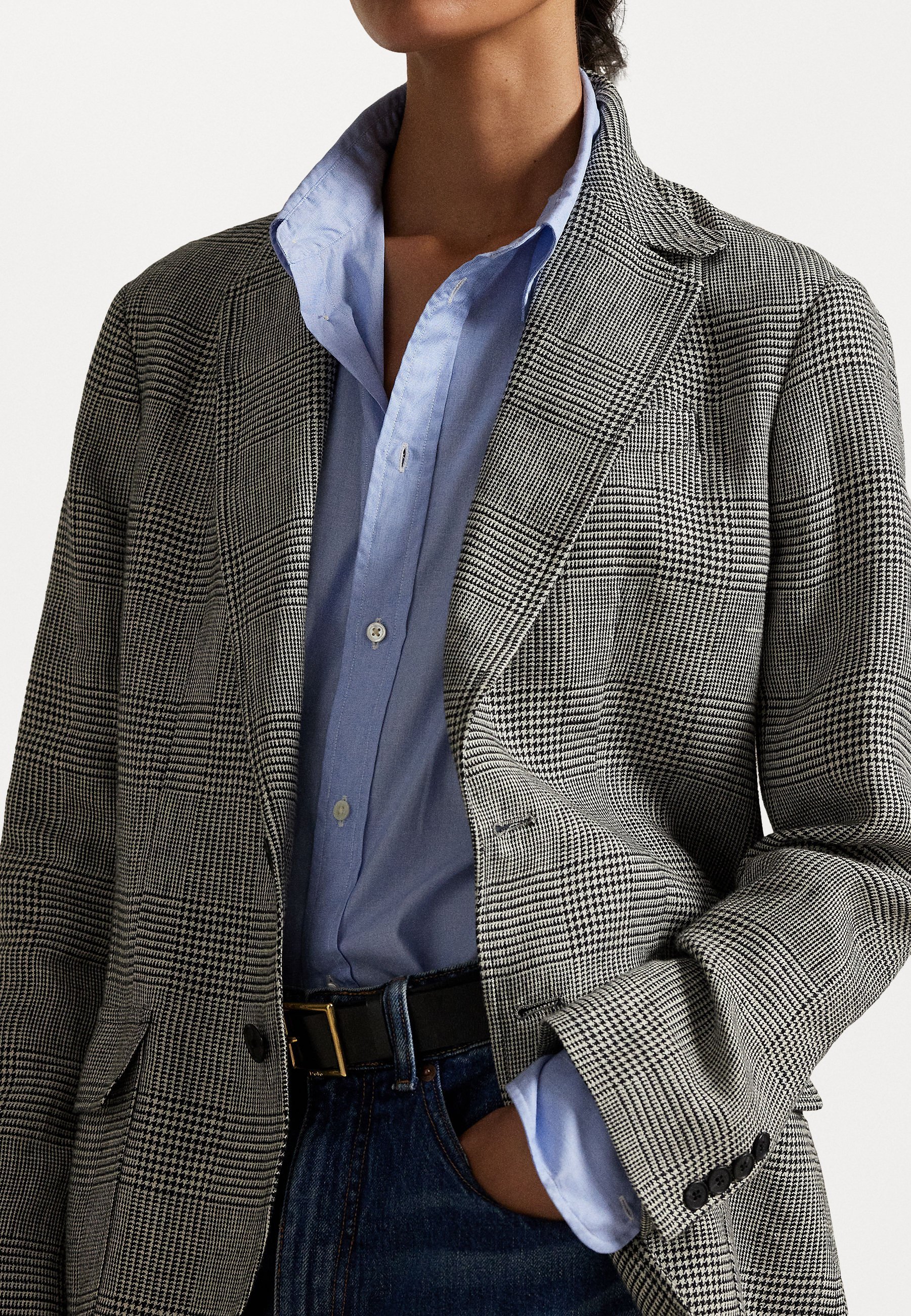 Polo Ralph Lauren GLEN CHECK LINEN TWEED BLAZER - Blazer - zwart/wit