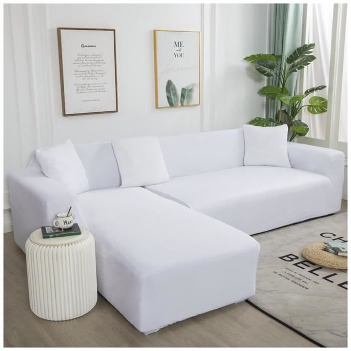 Funda para sofá esquinero DAIHAN - Blanca - Elástica - 4 plazas (235-300 cm)