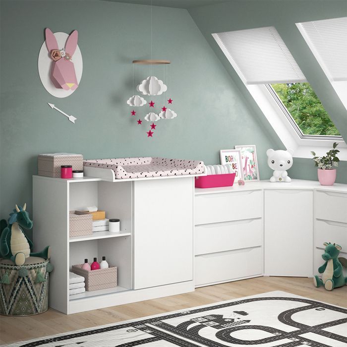Commode à langer Ruben 113x93cm avec plan à langer Blanc Vicco 40575