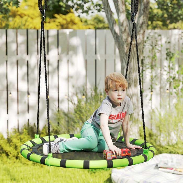 Bird's nest swing - AIYAPLAY - height-adjustable ropes, round seat Ø 100 cm - metal and textilene fabric - black