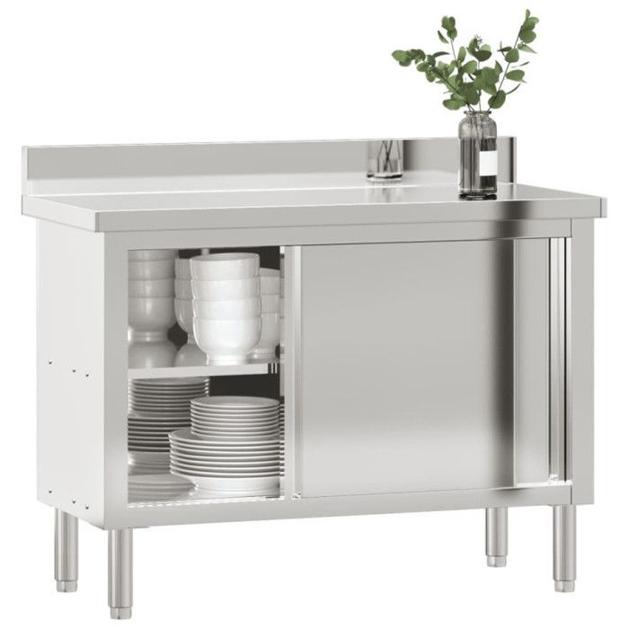 Table de travail de cuisine avec portes coulissantes inox