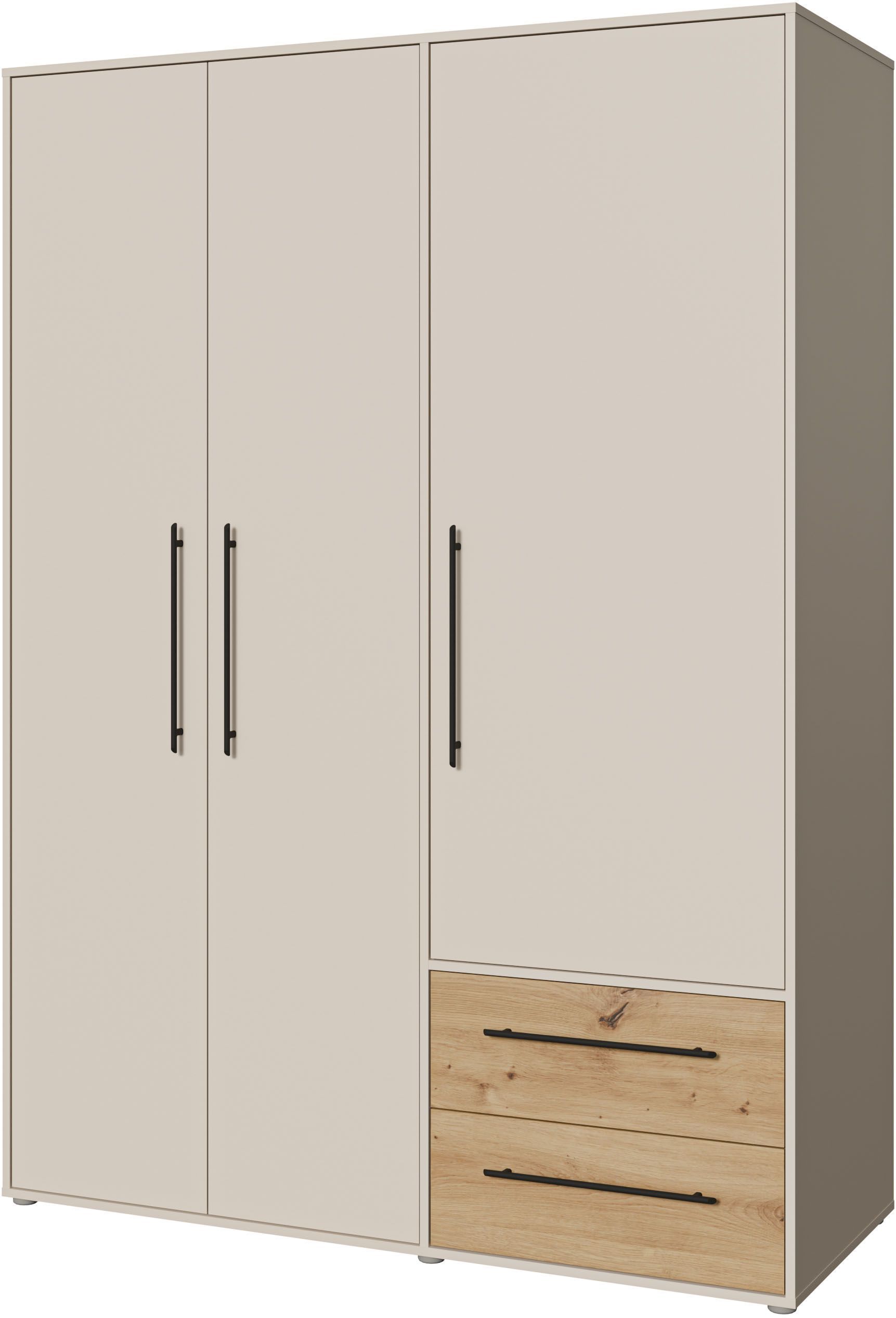Armoire de chambre - Sable et Chêne - 3 portes battantes - L144,4 x P58,8 x H200,1 cm - MOKKARIS