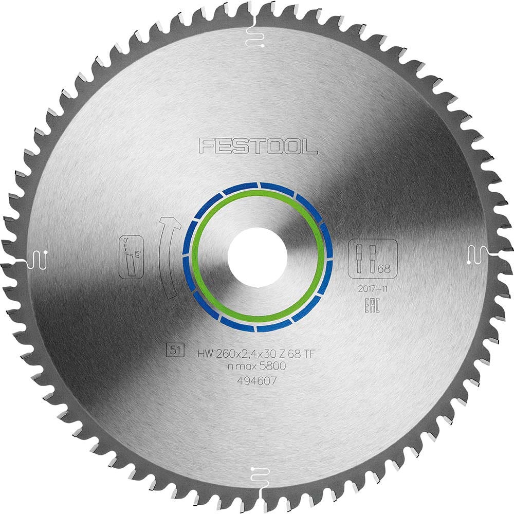 FESTOOL 260 mm 68-tenners TCT-sagblad for skjæring av ikke-jernholdige metaller