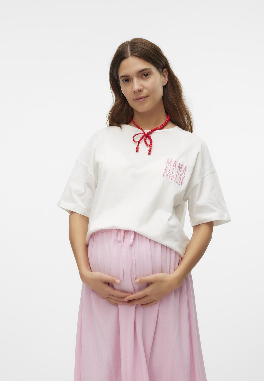MAMALICIOUS MLFERIDA - T-shirt imprimé - blanc neige/rose sachet