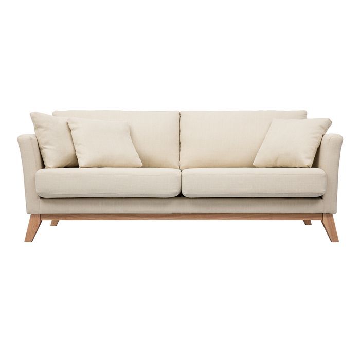 Miliboo - Canapé scandinave déhoussable 3 places en tissu beige et bois clair OSLO